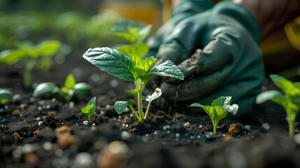Planting a sprout. Gardening. Growing greenery.