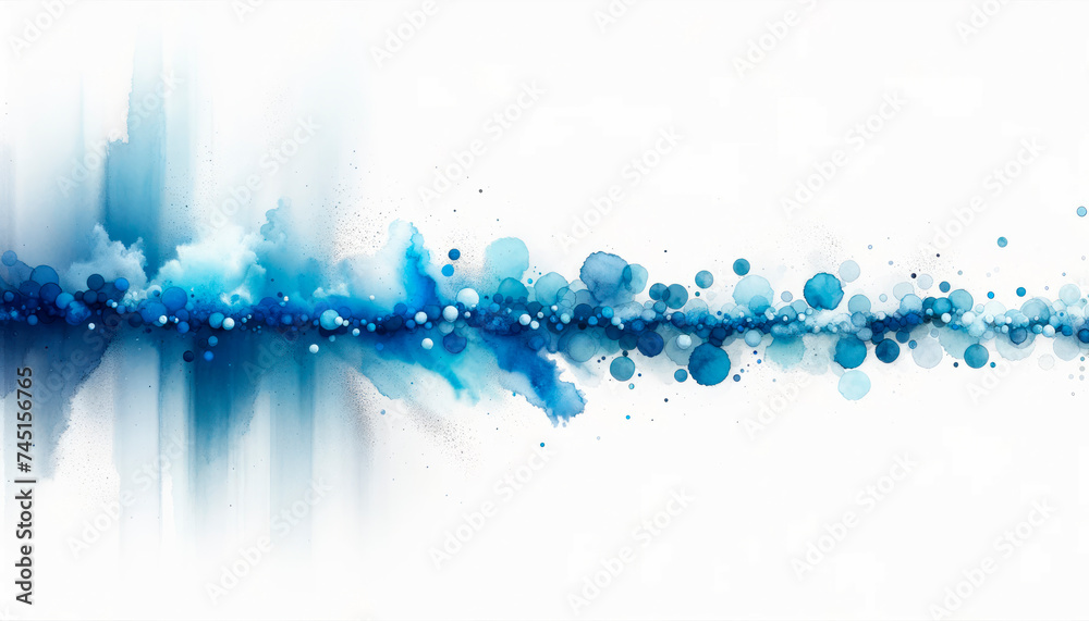 Poster abstract blue watercolor splashes on white background. artistic expression concept. generative ai