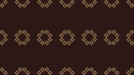 Traditional ethnic motifs ikat geometric fabric pattern cross stitch.Ikat embroidery Ethnic oriental Pixel brown background. Abstract,vector,illustration. Texture,scarf,decoration,wallpaper.