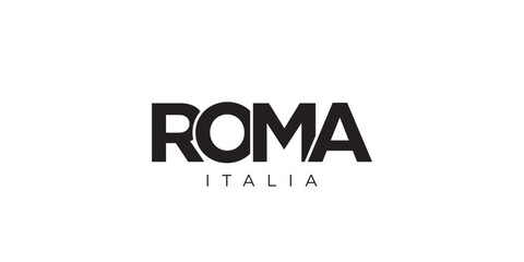Roma in the Italia emblem. The design features a geometric style, vector illustration with bold typography in a modern font. The graphic slogan lettering.