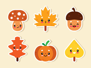 Kawaii cute autumn cartoon flat characters