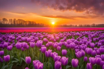 Foto op Canvas The landscape of tulip blooms in a field © RORON