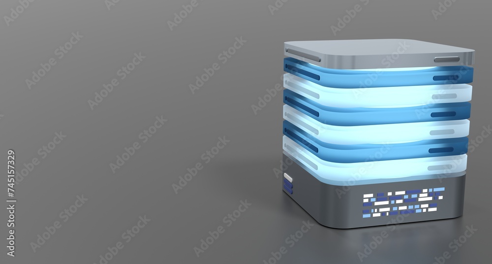 Poster 3d server icon. glowing server. computer server 3d render icon. cloud computing. 3d render illustrat