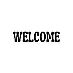 Welcome with heart. Black text, lettering, on white background Card, banner, design. Vector	