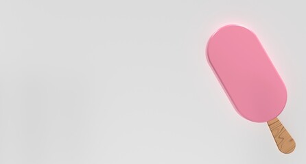 Strawberry ice cream bar. Ice cream dessert with a popsicle stick. Strawberry ice cream. 3D rendering