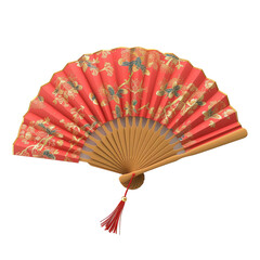 Chinese paper folding fan on white or transparent background