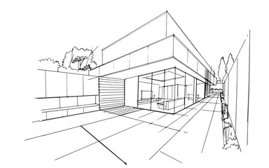 Drawing exterior and interior architectural lines. , Graphic assembly in architecture and interior design work. ,Sketch ideas for interior or exterior designs.