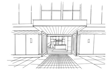 Drawing exterior and interior architectural lines. , Graphic assembly in architecture and interior design work. ,Sketch ideas for interior or exterior designs.
