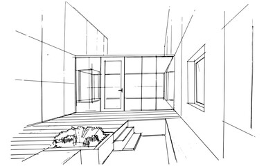 Drawing exterior and interior architectural lines. , Graphic assembly in architecture and interior design work. ,Sketch ideas for interior or exterior designs.
