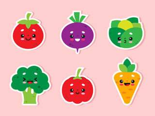 Set kawaii vegetable sticker cartoon characters