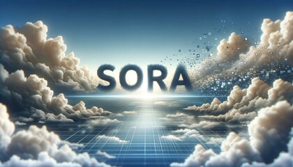 SORA Text Over Solar Panels and Cloudy Sky