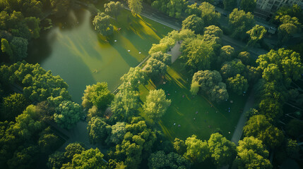aerial view of green park in the city, eco friendly green area