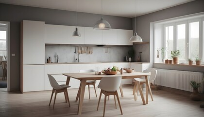 Fototapeta premium Modern Scandinavian Kitchen and Dining Room Design