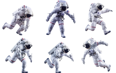 Astronaut in space suit with various pose on white or transparent background 