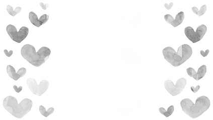 水彩のモノクロのハートが並んだフレームイラスト
