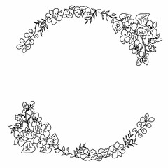 線画のお花のお洒落な丸フレーム