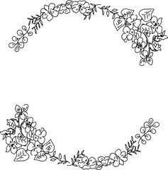 線画のお花のお洒落な丸フレーム