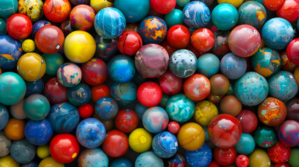 Fototapeta na wymiar An immersive photograph showcasing a mesmerizing abstract composition of vibrant color balls, each one radiating with vivid hues and textures, captured with breathtaking clarity in high definition