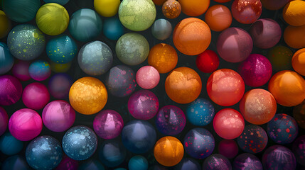 Fototapeta premium A mesmerizing photograph showcasing the intricate beauty of vibrant color balls arranged in an abstract art formation, capturing the play of light and shadow.