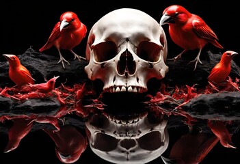 blood skull with hounted birds 