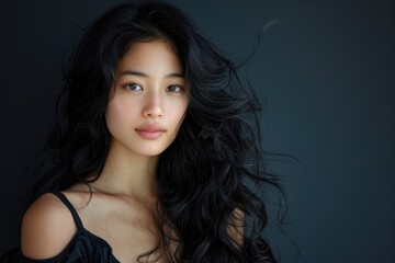 Asian young lady with long, wavy hair. Ai generative