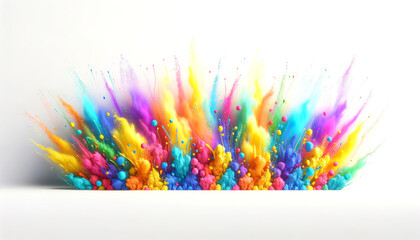 Radiant colored powder explosion on a bright white backdrop. Abstract art concept. Generative AI