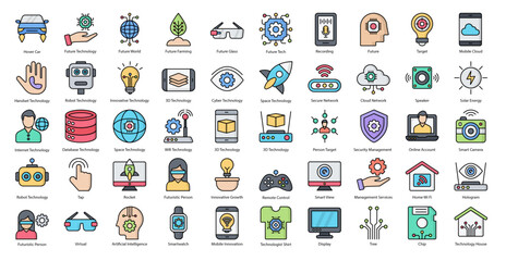 Future Technology Colored Line Icons Artificial Intelligence Iconset in Outline Style 50 Vector Icons