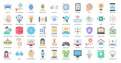 Future Technology Flat Icons Artificial Intelligence Iconset 50 Vector Icons