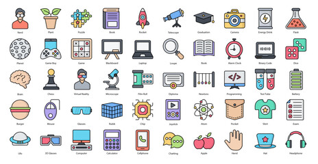 Nerd Colored Line Icons Geek Brain Iconset 50 Vector Icons