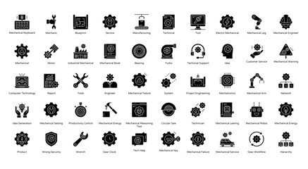 Mechanical Glyph Icons Blueprint Engineer Industrial  Iconset 50 Vector Icons in Black
