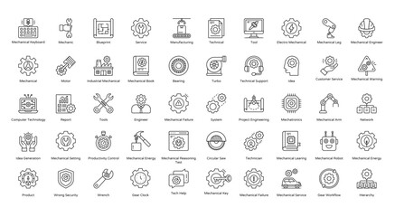 Mechanical Outline Icons Blueprint Engineer Industrial  Iconset 50 Vector Icons in Black