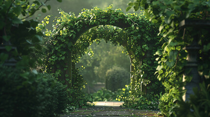 grape vine archway in a garden setting. - obrazy, fototapety, plakaty