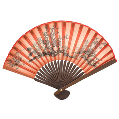 Chinese paper folding fan  on white or transparent background