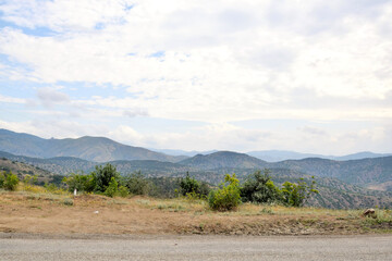 Naklejka premium Mountain landscape. View of the valley and mountains in Crimea