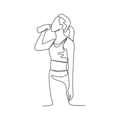 One continuous line drawing of the people are drinking after exercising in the morning vector illustration. Drinking after exercising activity illustration in simple linear style vector design concept