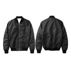Blank ( Black and white ) varsity bomber jacket isolated on white background. parachute jacket. front and back view. ready for your mock-up design