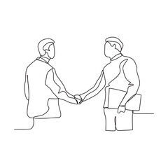 One continuous line drawing of  Handshake of two businessmen, partnership concept, Shaking hands to seal a deal. Vector illustration business deal activity in simple linear style vector concept.