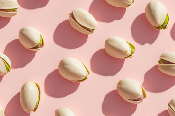 pistachio pattern, minimalist pink background, top view