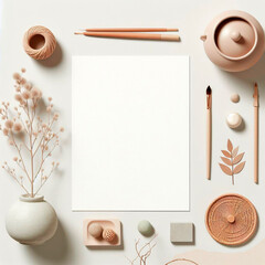Mock-up of one card on neutral background, with natural environment. Front view. Boho style
