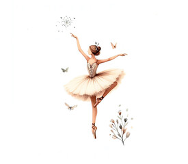 Ballerina with butterflies watercolour illustration