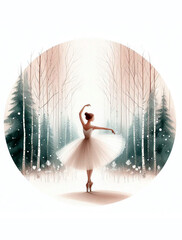 Ballerina in the forest watercolour illustration