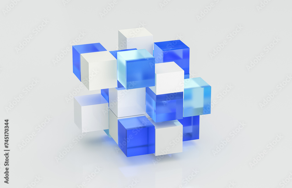 Poster Abstract futuristic innovation business technology background with isometric 3d cube. 3d rendering.