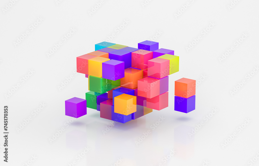 Poster Abstract futuristic innovation business technology background with isometric 3d cube. 3d rendering.
