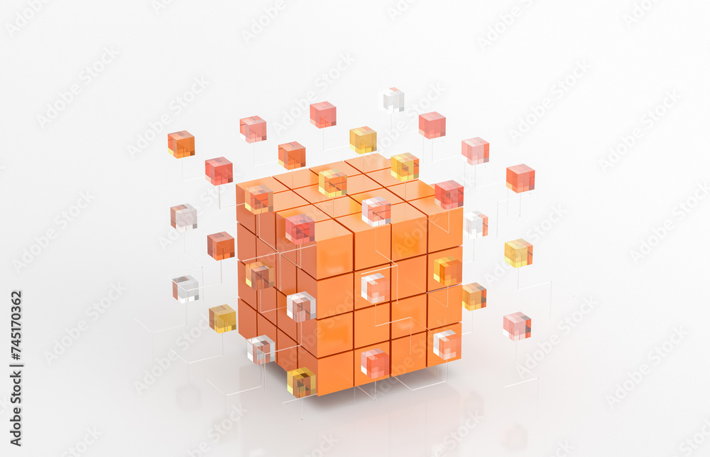 Poster Abstract futuristic innovation business technology background with isometric 3d cube. 3d rendering.
