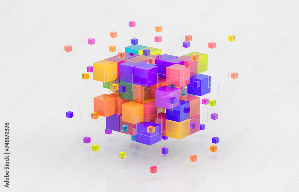 Poster Abstract futuristic innovation business technology background with isometric 3d cube. 3d rendering.