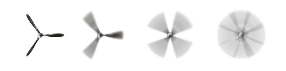 three bladed propeller with many speed versions. Pen tool cutout. Isolated transparent PNG. Fan...