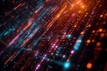 Fototapeta premium Fast fibre internet computer cable transmitting broadband telecommunication services through a cloud based global communication big data centre, stock illustration image