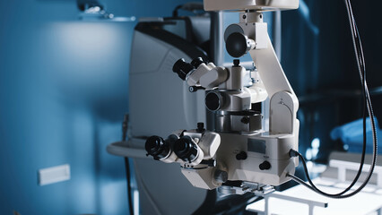 Interior of a modern ophthalmology operating room with modern equipment. The concept of new...