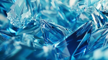 3d rendering of blue abstract layered crystal glass background. Generative Ai