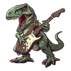 Fototapeta premium A Trex playing an electric guitar in Vector Design, ColorFul Trex, Cartoon Style, Trex Logo 